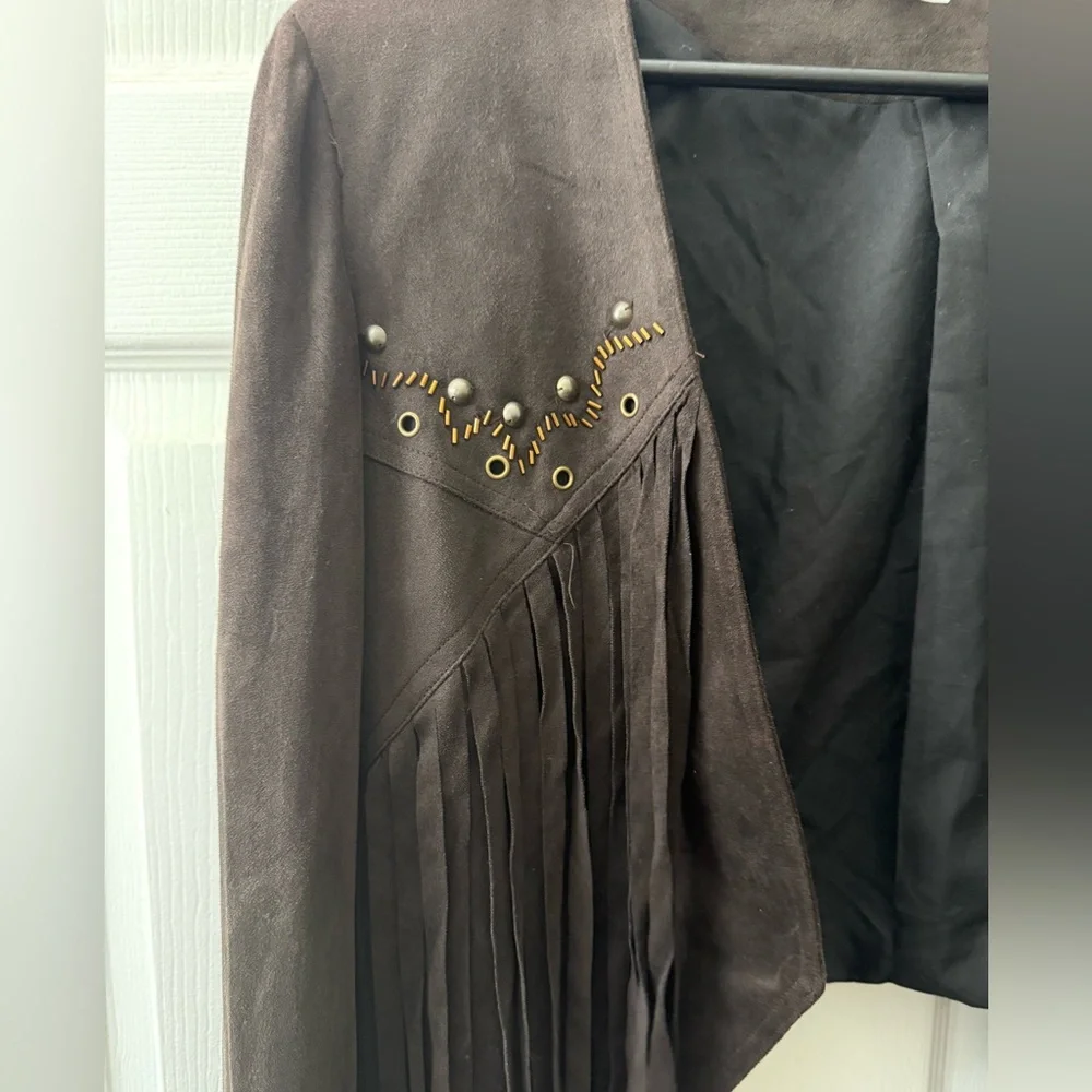 Vintage Boho Brown Fringe Women's Jacket - Picture 3 of 4
